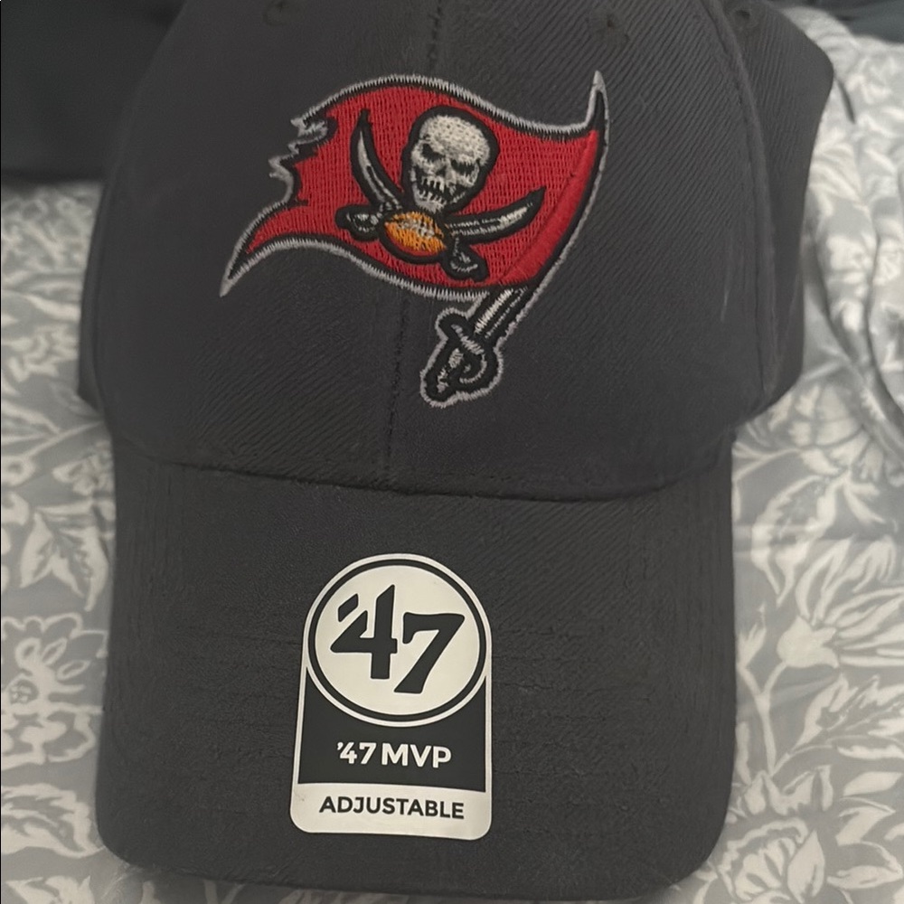 47 Brand Black Adjustable Cap with Red Pirate Logo